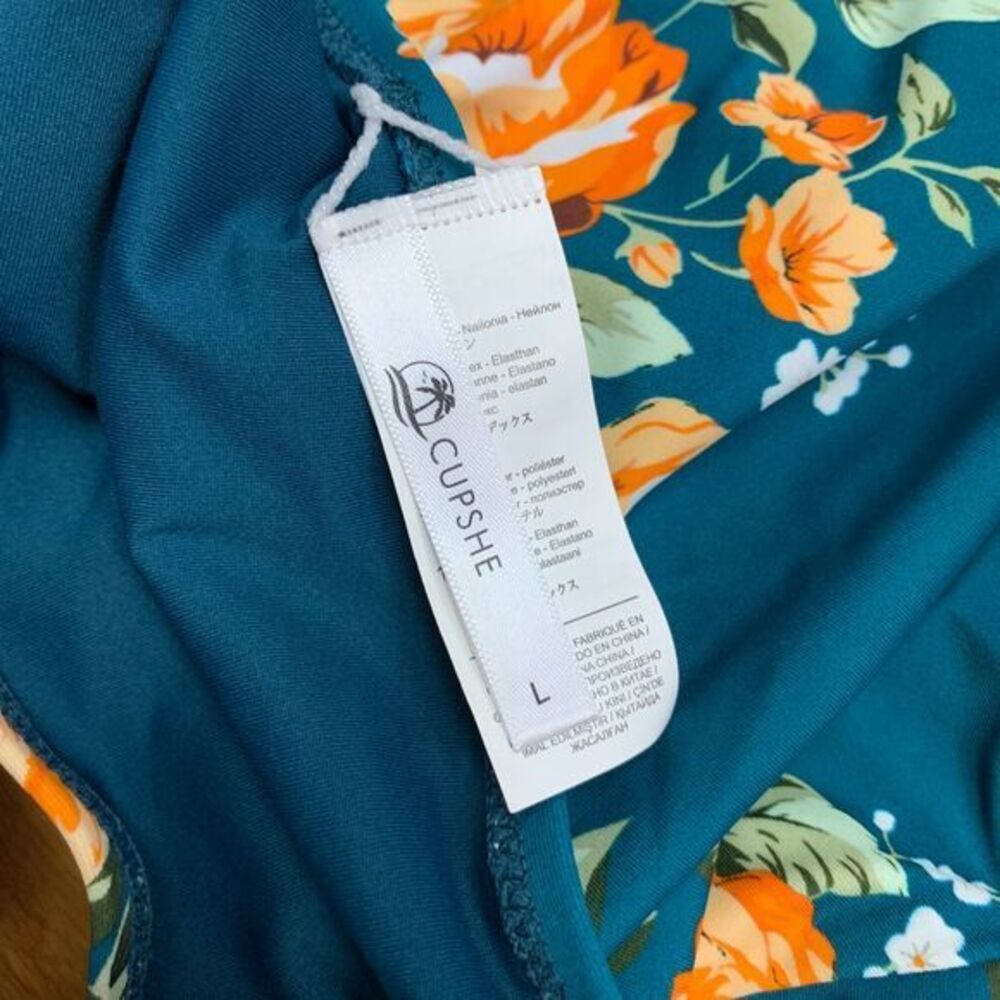 Cupshe Bikini Bottoms Womens Large‎ Teal Floral High Waisted Rose Print Swimwear - Picture 3 of 5